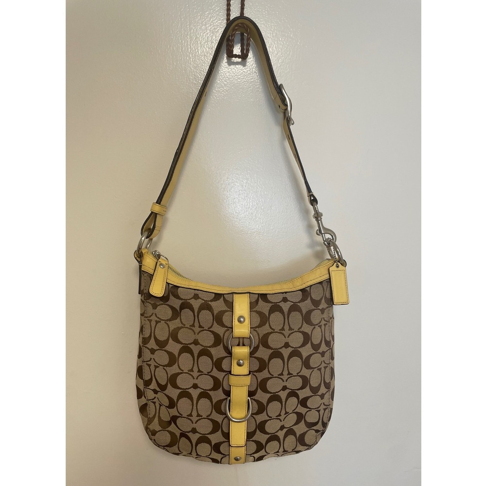 Coach Chelsea Duffle Signature Jacquard Yellow Leather Trim F14446 EUC